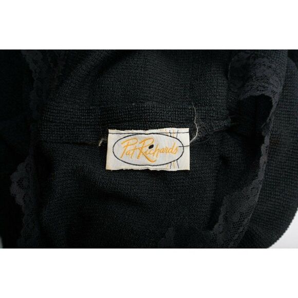 Vintage 70s Pat Richards Hostess Formal Knit Dress Black Knit Lace Trim Sz M - Picture 5 of 6